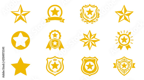 Foto Luxury Golden Star Award Badge Collection and Quality Seal Icons for Success Ran
