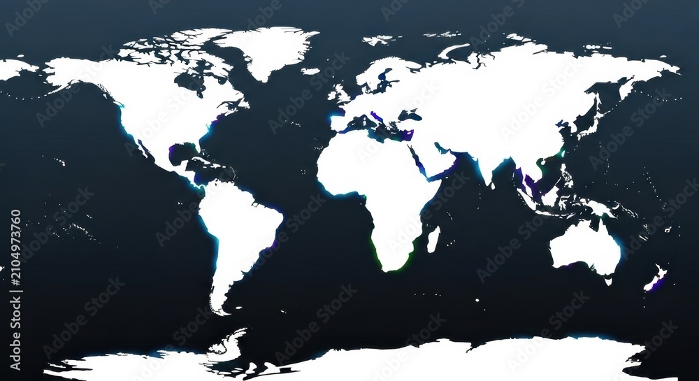 Obraz premium Minimalist White World Map on Dark Background.