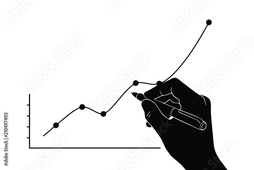 Foto Hand Drawing Line Graph Silhouette On White Background