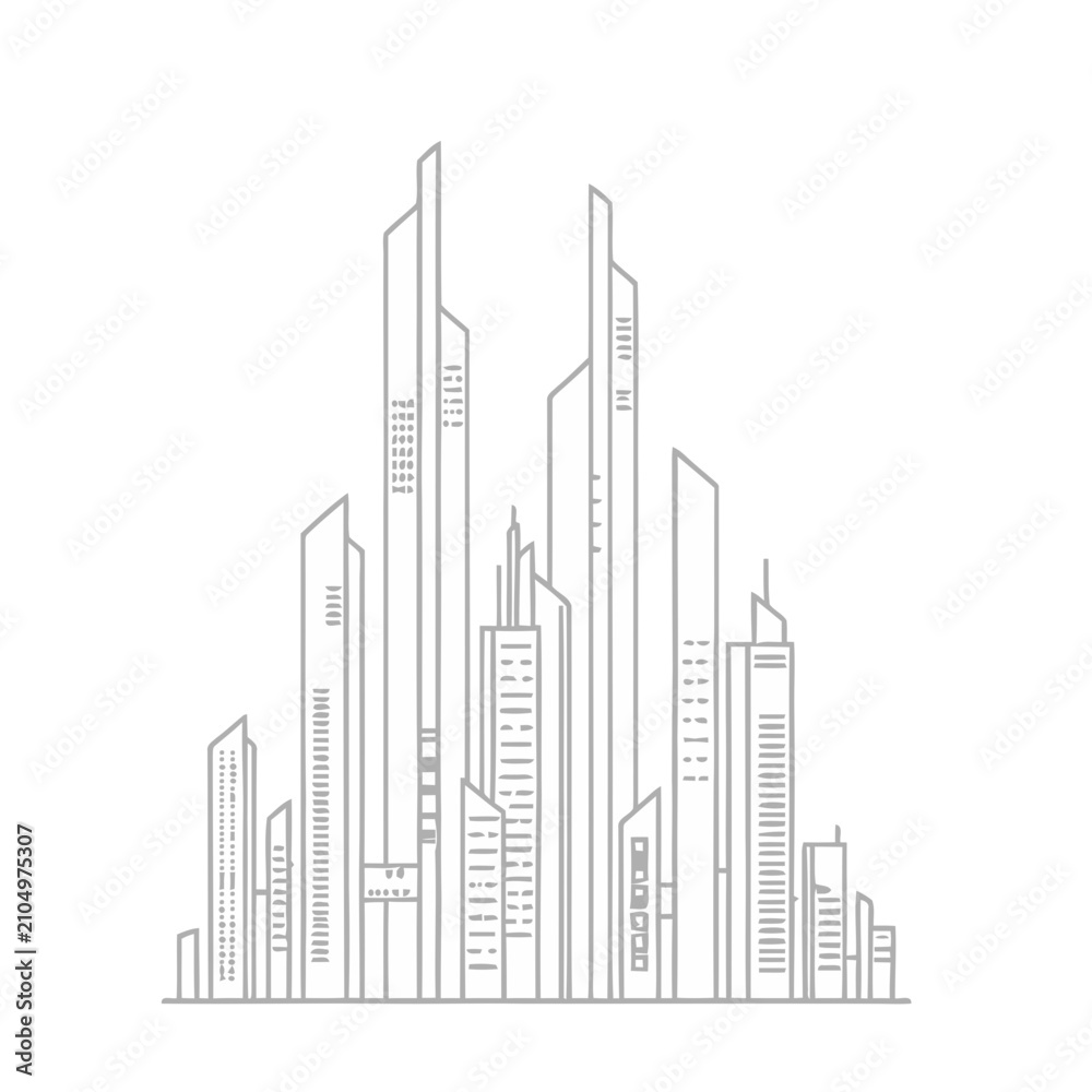 Obraz premium Cityscape of modern skyscrapers in outline style