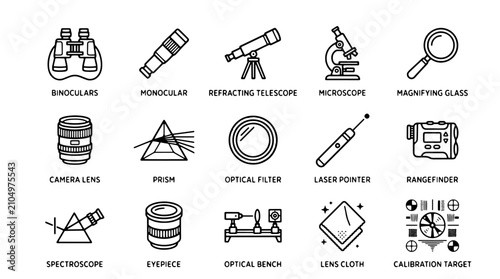 Konstfotografi Optical instruments line icon set, 15 science equipment vector icons, laboratory