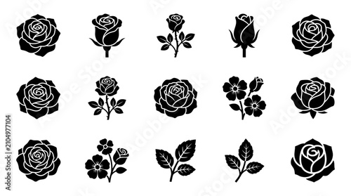 Картината върху платно Black and white rose flower icons 1.