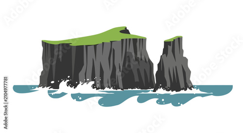 Obraz na płótnie Coastal cliffs with green plateaus above ocean waves