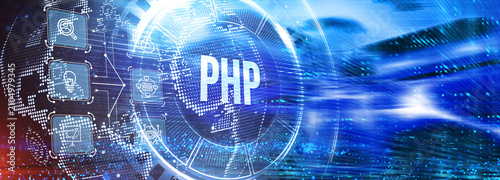 Business, Technology, Internet and network concept. PHP abbreviation. Modern technology concept. 3d illustration