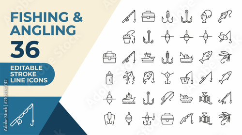 Foto Comprehensive collection of fishing with set thirty six on transparent background Editable Stroke