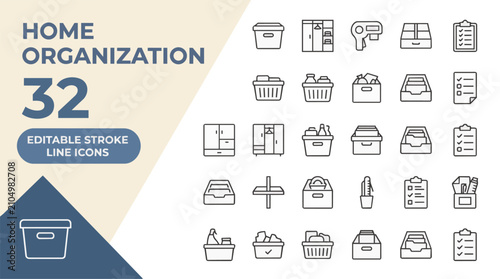 Принти на полотні Home organization and storage management vector icon set on transparent background Editable Stroke