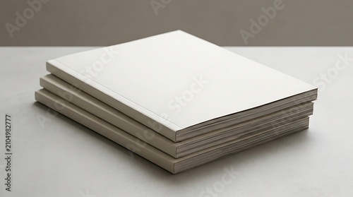 Stack of blank white notebooks with soft covers on a table. magazine mockup psd