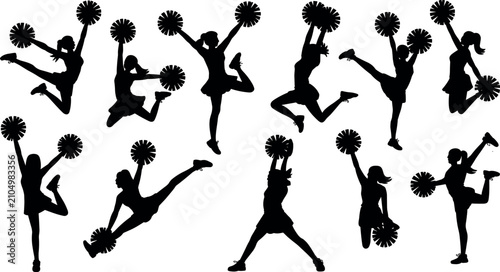 Quadro su tela Cheerleader silhouettes set collection vector illustration featuring girls jumpi