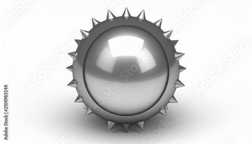 Closeup of a metallic spiked ball with reflective surface