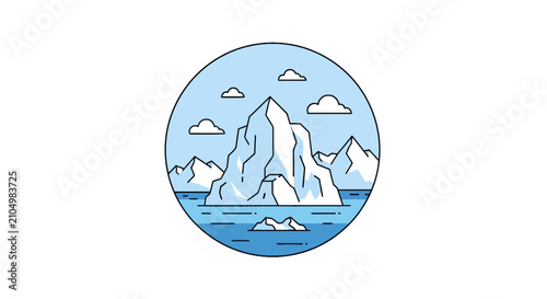 Bild auf Leinwand Massive iceberg floating in arctic waters within a circular badge