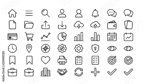 music icons setMinimal UI Navigation and Business Outline Icons Vector Collection