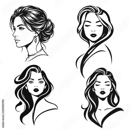 Elegant female face silhouette collection, woman vector, beauty salon logo, lady face outline, stylish girl head design