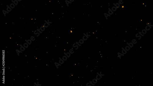 Realistic flying fire embers black background. bonfire sparkles overlay background, dusty glowing hot fire particle 4k video.