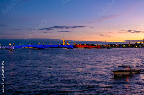 View of the Peter and Paul Fortress in St. Petersburg in the evening.
