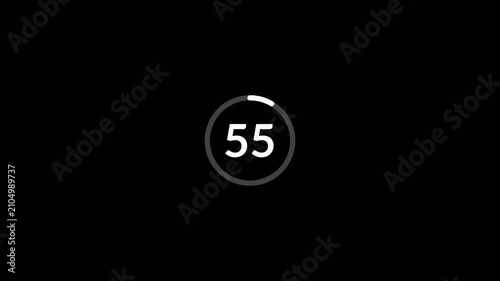 One minute countdown animation on a transparent background.0 to 60 second countdown timer with alpha channel in 4k,














