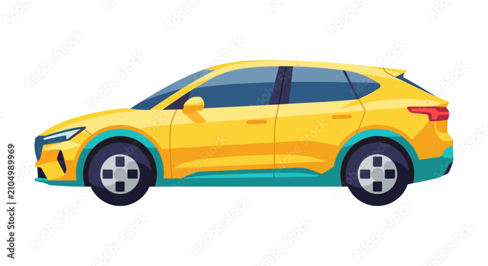 Fototapeta premium Yellow Car Side View Profile.