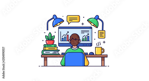 Young Adult Working on Laptop Computer.