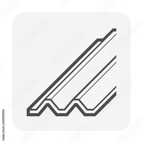 Corrugated steel floor deck vector icon. Profiled metal decking section for composite flooring, structural construction, building engineering, roof deck, floor support and architectural detail.