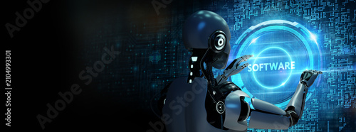 Software development and business process automation, internet and technology concept on virtual screen. 3d illustration
