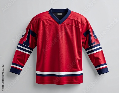 Red Professional Hockey Jersey Sportswear Mockup Template for Team Apparel Design
