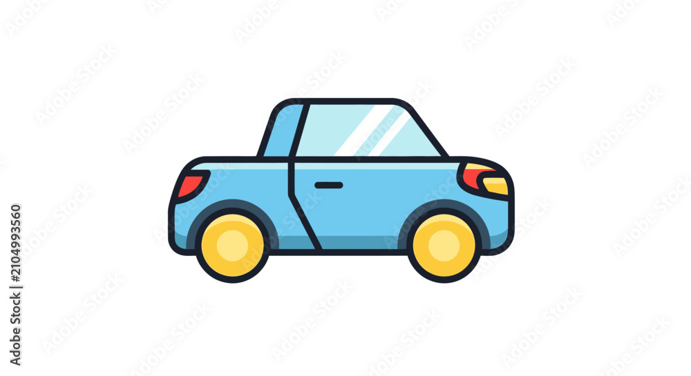 Fototapeta premium Small blue cartoon car side view.