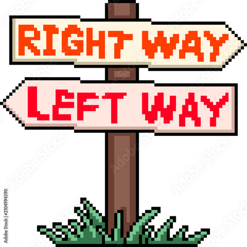 pixel art isolated background of crossroads path sign