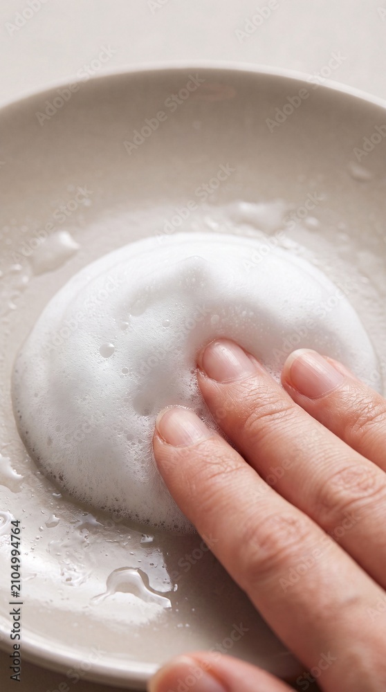 Fototapeta premium Fingers pressing into white soap lather