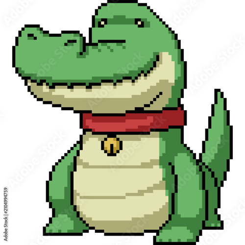 pixel art isolated background of friendly alligator pet