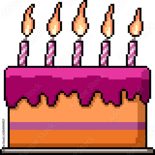 pixel art isolated background of birthday cake party