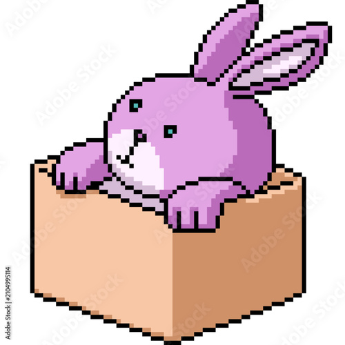 pixel art isolated background of pink playful bunny