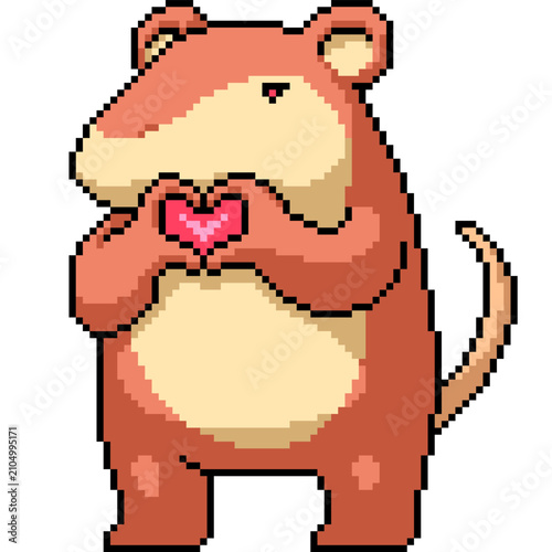 pixel art isolated background of hamster show love