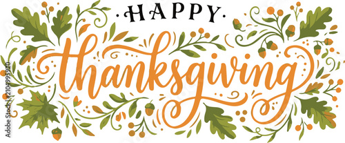 Elegant Thanksgiving Greeting Design with Floral and Acorn Decorations