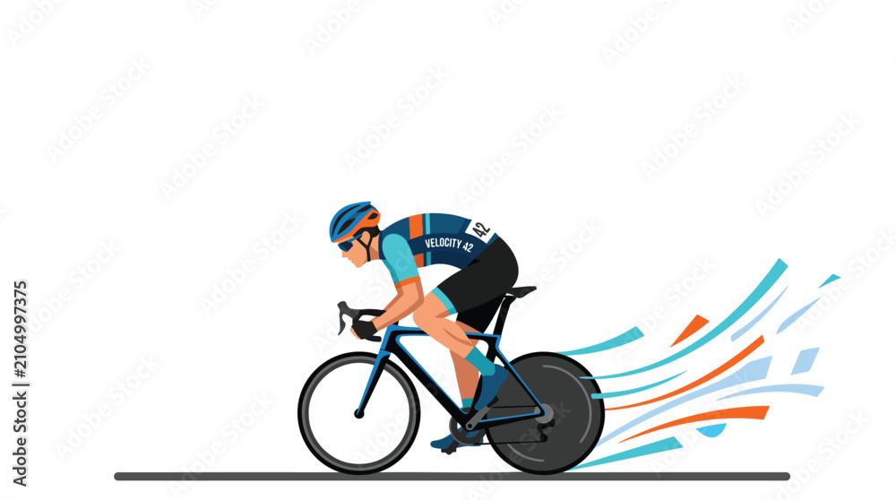 Fototapeta premium Professional cyclist in competition racing fast on road bike with motion blur effects isolated on white background