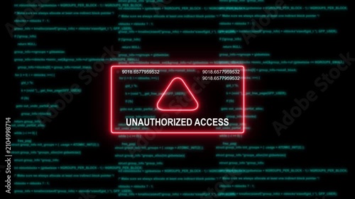Unauthorized access warning glitch effect with digital code background, for cybersecurity and, data breach concepts