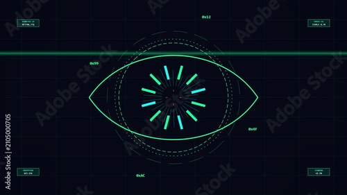 Futuristic Heads Up Display Eye Scan Animation with Digital Interface Elements