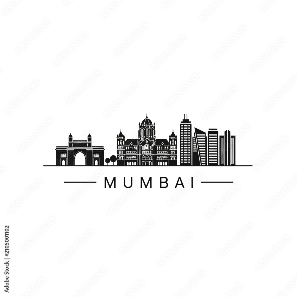 Obraz premium Mumbai Skyline Silhouette: Iconic Cityscape Vector Illustration