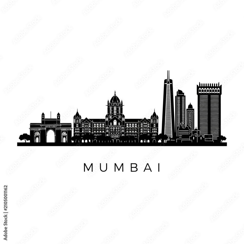 Obraz premium Mumbai Skyline Silhouette: Iconic Cityscape Vector Illustration