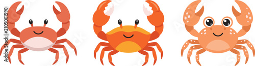 Photos Cute Cartoon Crab Character Vector Set with Smiling Expressions and Pinching Cla