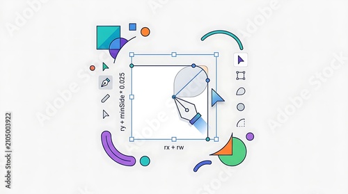 Fototapeta Graphic design software interface with pen tool and geometric shapes