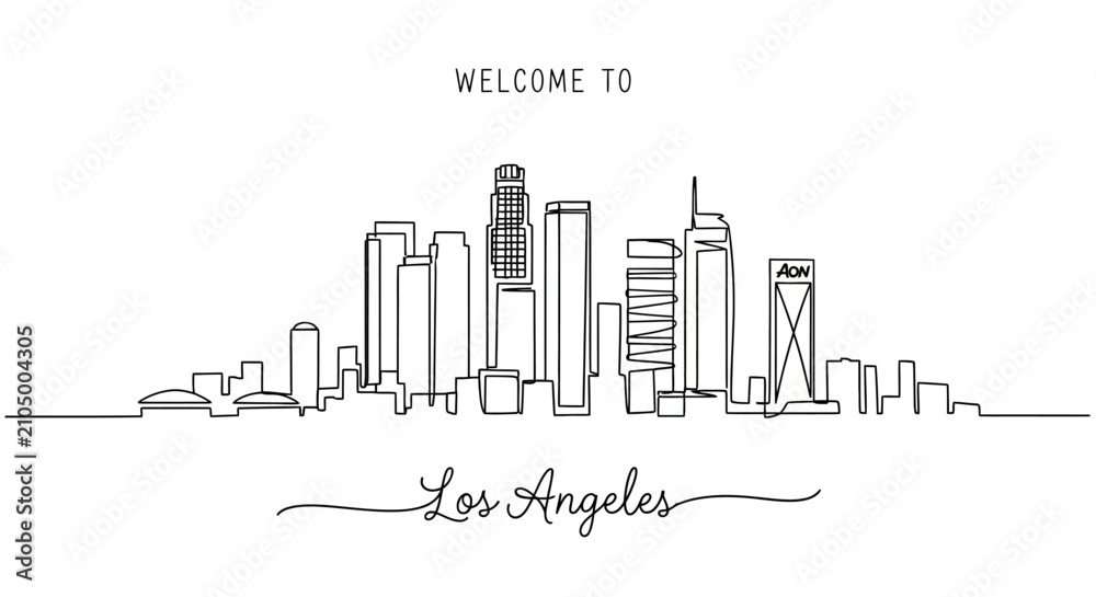 Fototapeta premium Los Angeles Skyline Drawing, Minimalist Cityscape Art, Welcome To LA
