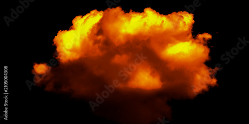 Schilderij op canvas Fiery explosion cloud with bright orange and yellow flames isolated on black bac