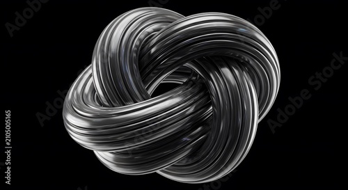 Metallic twisted knot sculpture intricate continuous loop 3d rendering