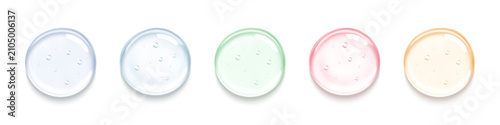 Cosmetic serum collection. Transparent gel textures. Vector illustration.