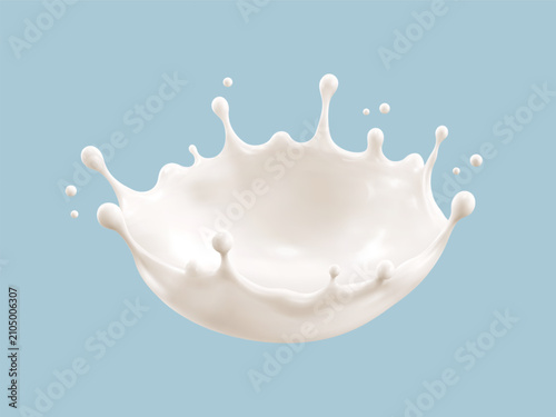 Milk splash. Dynamic dairy liquid. Realistic food design element. Vector illustration