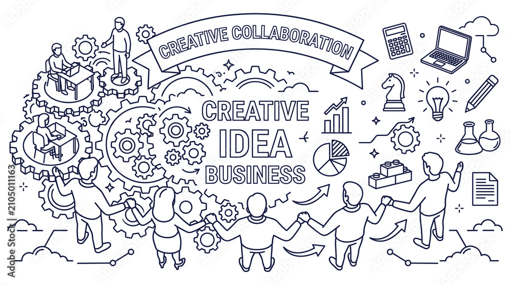 Fototapeta premium Creative collaboration and business idea concept with gears and people.