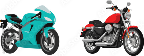 Tableau sur toile Motorcycle vector collection, sport bike and classic cruiser isolated on white e