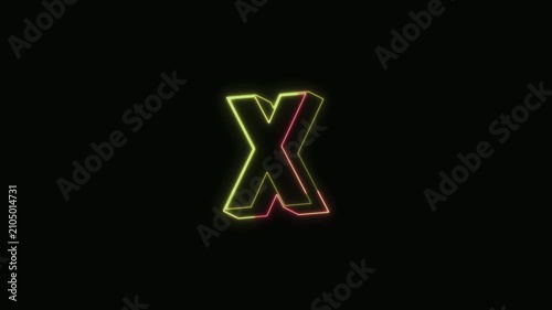  Alphabet X Neon Text Seamless Loop 4K with Black Background Animated Promotional Typography for Video Editing