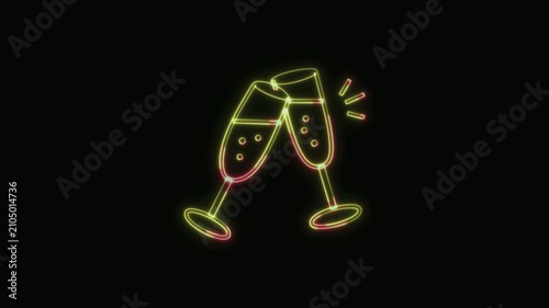  Wine Icon Neon Seamless Loop 4K with Black Background Animated Promotional Typography for Video Editing