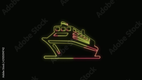  Yacht Icon Neon Seamless Loop 4K with Black Background Animated Promotional Typography for Video Editing