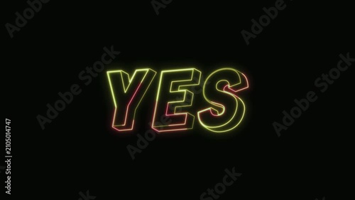  Yes Neon Text Seamless Loop 4K with Black Background Animated Promotional Typography for Video Editing